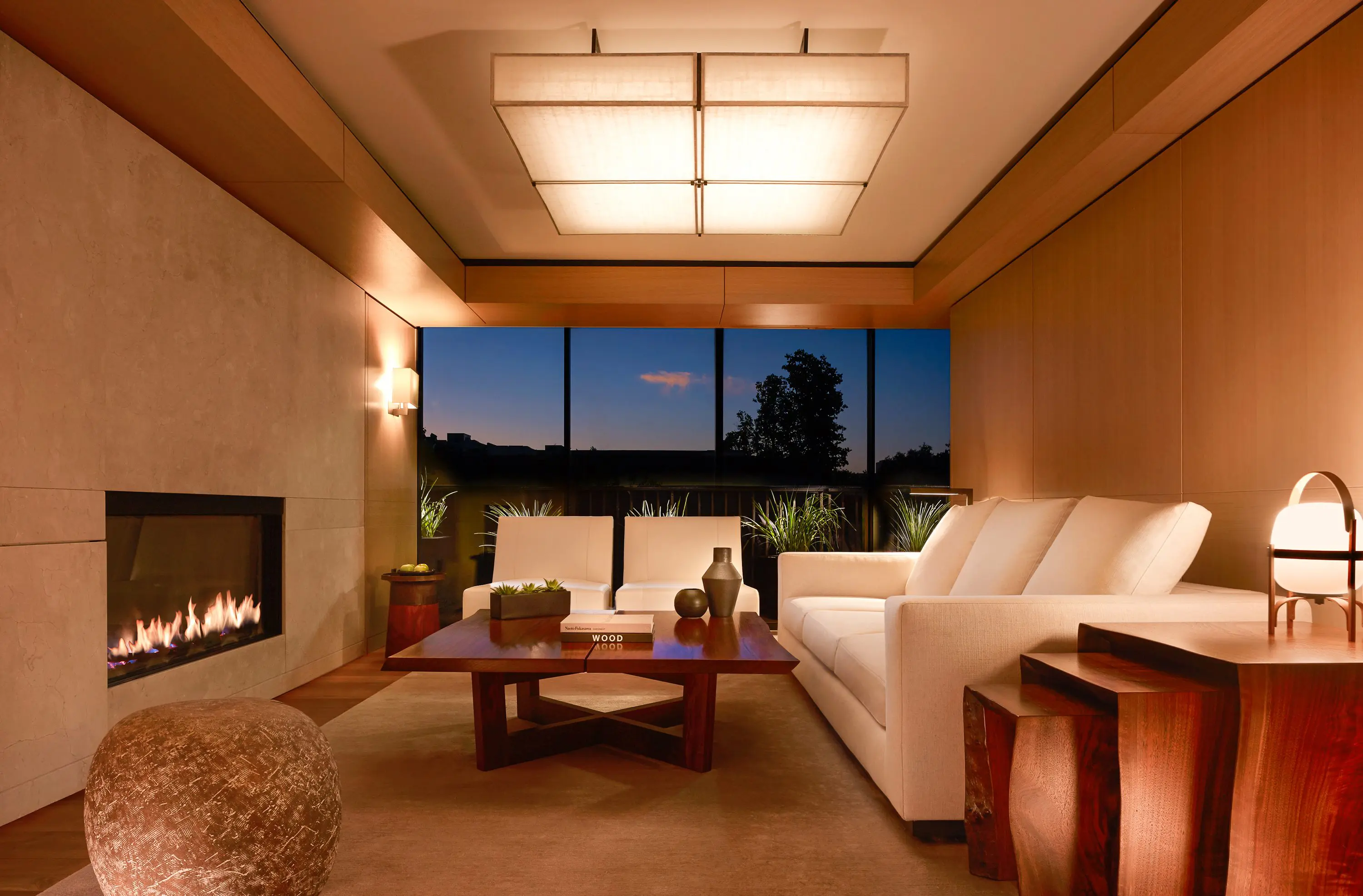 Cozy modern living room with fireplace
